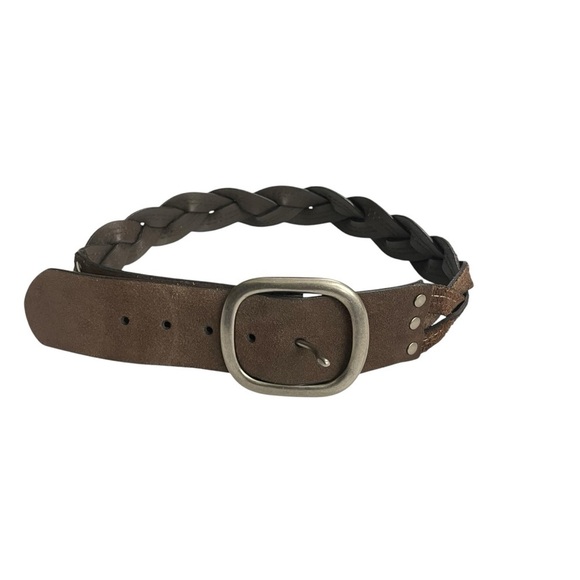 VTG Genuine Leather Braided Belt Brown Stitch Detail Boho Western Style Size S - Picture 2 of 16